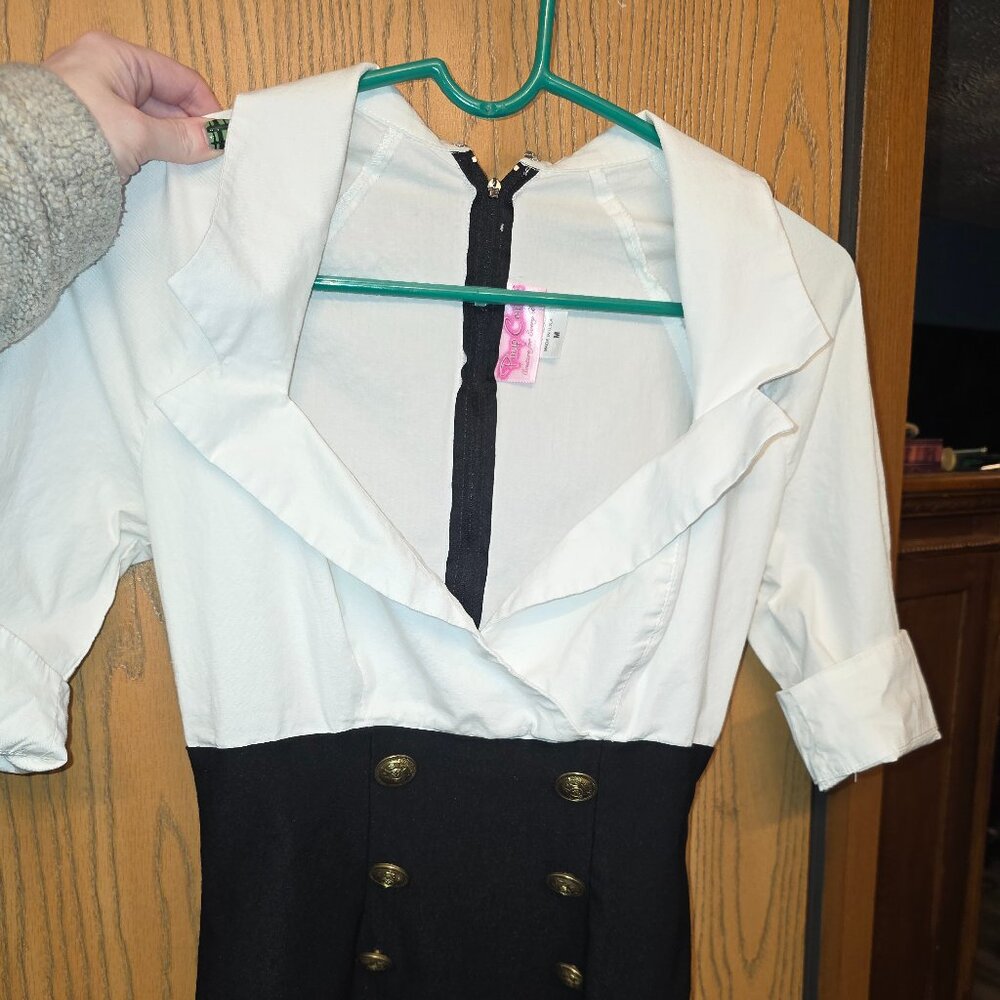 Pinup couture black and white military secretary dress size Medium